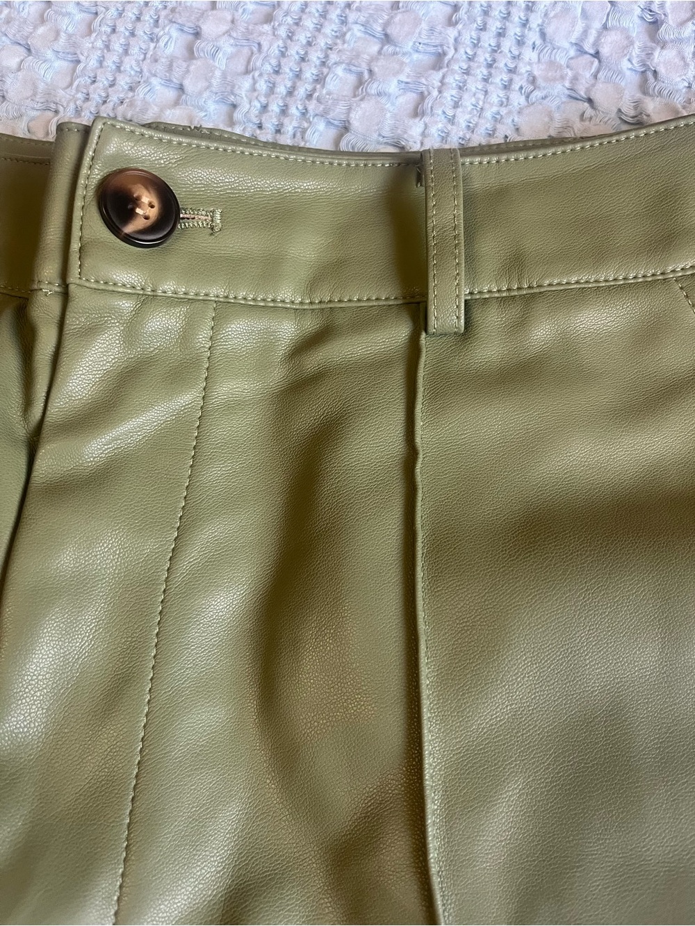 High-Waist Sage  Green Faux Leather Bermuda Shorts - Picture 3 of 8